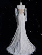 Princess Sheath Off The Shoulder White Lace Long Wedding Dresses Brides Dresses