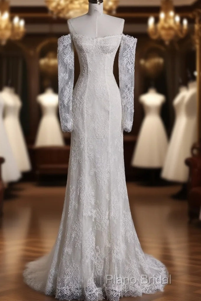 Princess Sheath Off The Shoulder White Lace Long Wedding Dresses Brides Dresses Main image