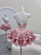 Princess Tube Top Fishbone Waist Ruffled Puffy Birthday Skirt Homecoming Dresses