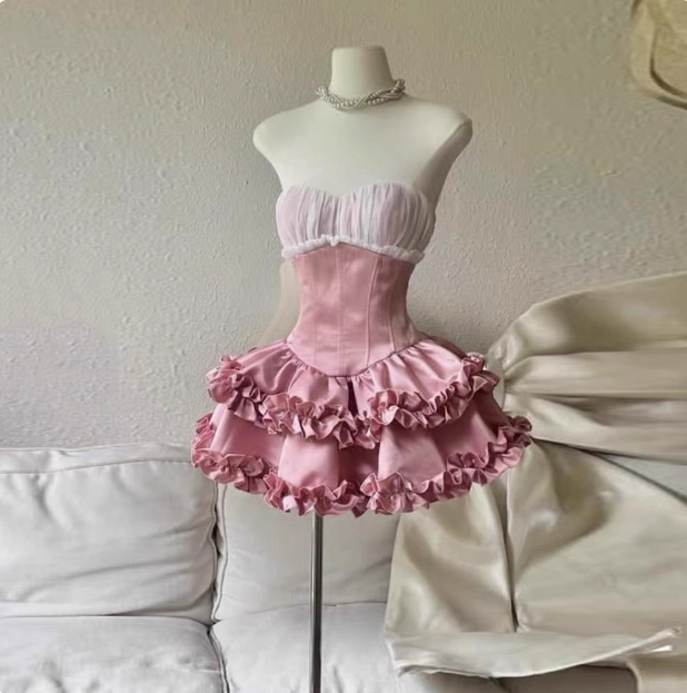 Princess Tube Top Fishbone Waist Ruffled Puffy Birthday Skirt Homecoming Dresses Main image