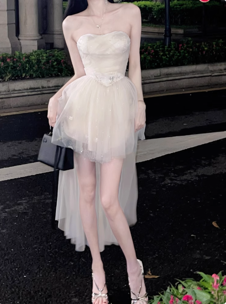 Princess Tube Top One Shoulder Tulle Train 17Th Birthday Homecoming Dresses Main image