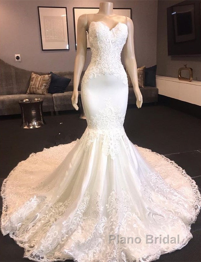 Princess White Sweetheart Mermaid Court Train Wedding Dresses Secondary image