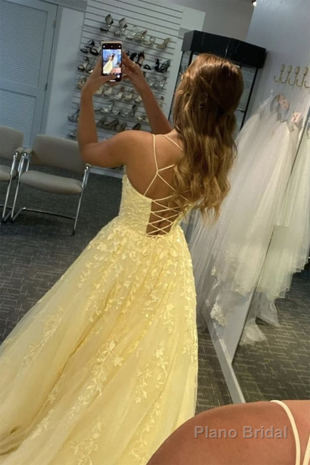 Princess Yellow Spaghetti Straps Prom Dress Secondary image