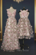 Printing Flower Long Unique Pink Formal Prom Dresses