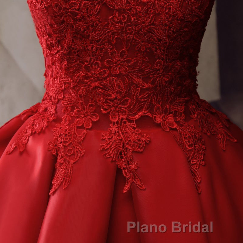 Red Round Neckline Layers Short Formal Prom Dresses, Red Lace Homecoming Dresses Secondary image