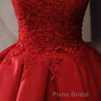 Red Round Neckline Layers Short Formal Prom Dresses, Red Lace Homecoming Dresses