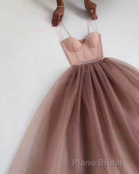 Dusty Rose A-Line Tulle Floor Length Spaghetti Straps Sweetheart Evening Party Dresses Formal Prom Dresses Secondary image