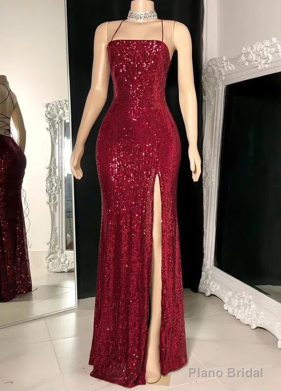 Floor-length Sequined Corset Prom Dresses With Split Front Main image
