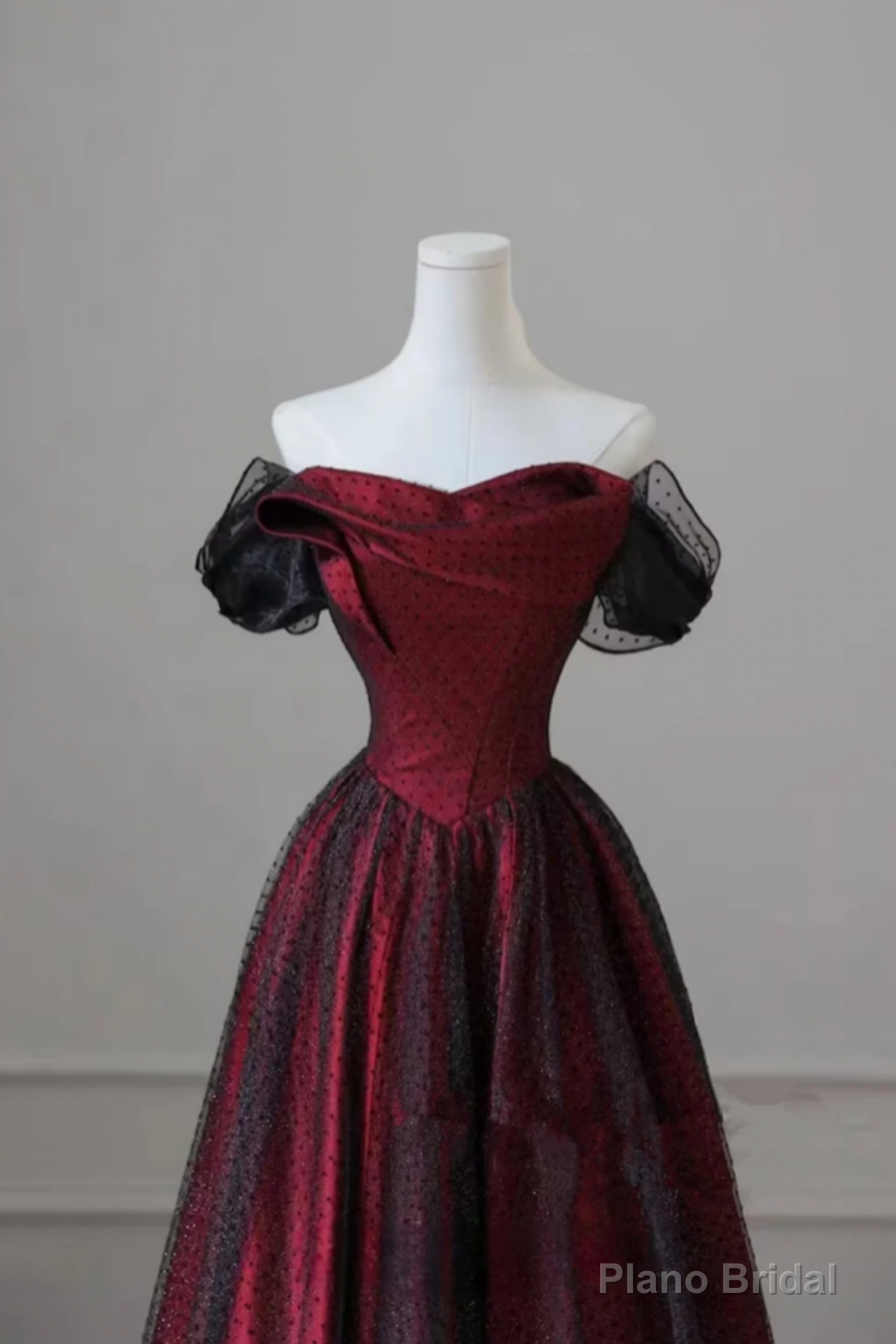 Black And Red Off Shoulder Satin Long Prom Dress, Off The Shoulder Party Dress