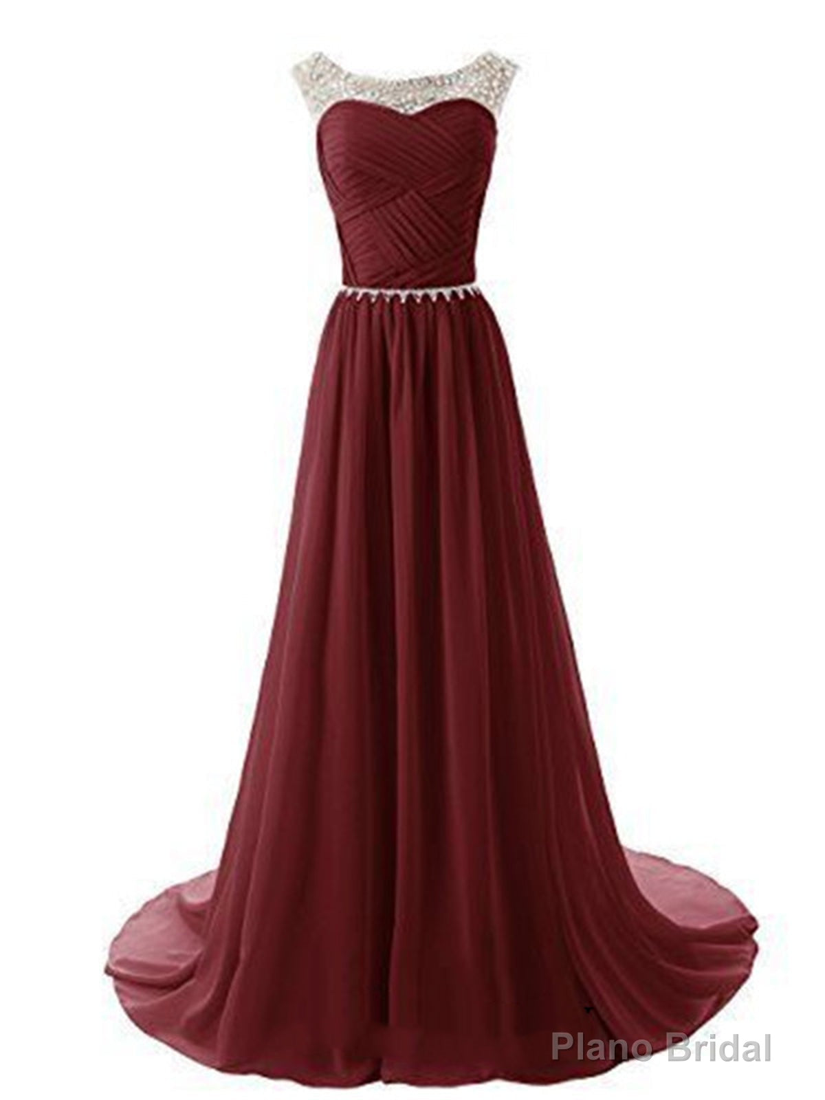 A Line Round Neckline Maroon Long Prom Dresses 2016, Long Formal Dresses