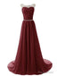 A Line Round Neckline Maroon Long Prom Dresses 2016, Long Formal Dresses