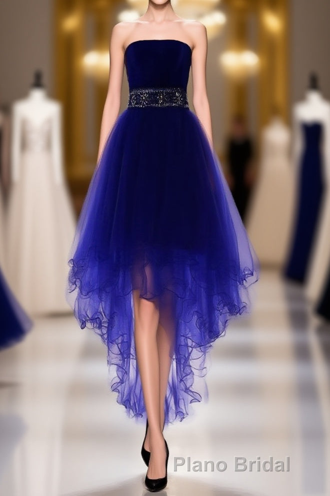 Sparkly Strapless Short A Line Ruyal Blue And Purple Tulle Lace Up Homecoming Dresses Main image