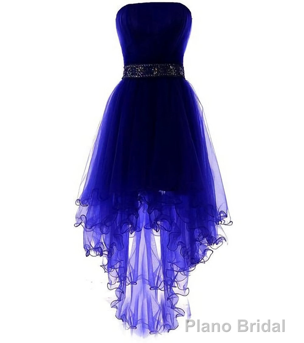 Sparkly Strapless Short A Line Ruyal Blue And Purple Tulle Lace Up Homecoming Dresses Main image