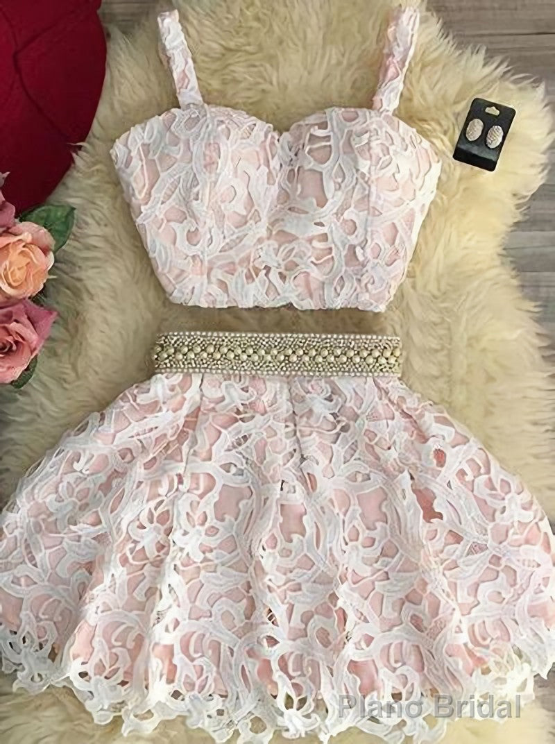 Adorable Two Piece A Line Lace Short Short Homecoming Dresses Main image