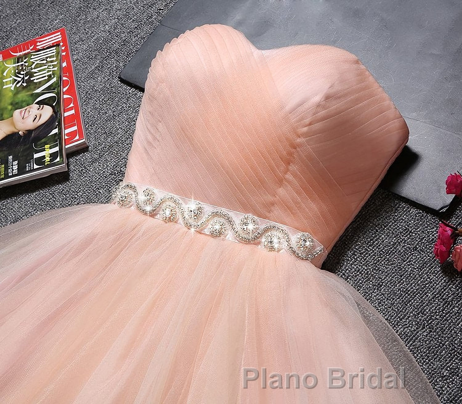 Strapless Blush Pink Tulle Short With Sash Sweet 16 Cute Formal Prom Dresses Secondary image