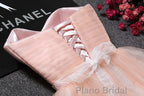 Strapless Blush Pink Tulle Short With Sash Sweet 16 Cute Formal Prom Dresses