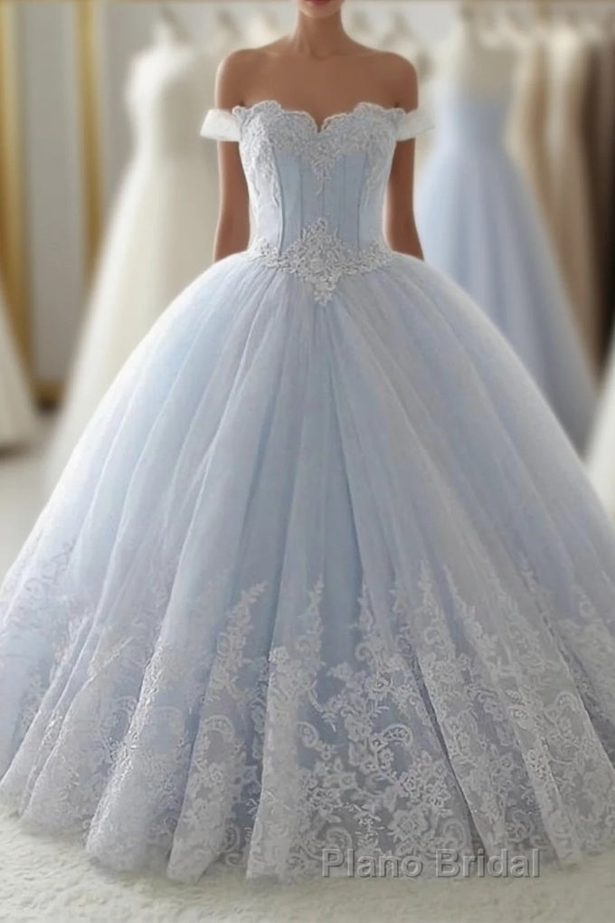 Light Blue Lace Sweetheart A Line Long Princess Formal Prom Dresses