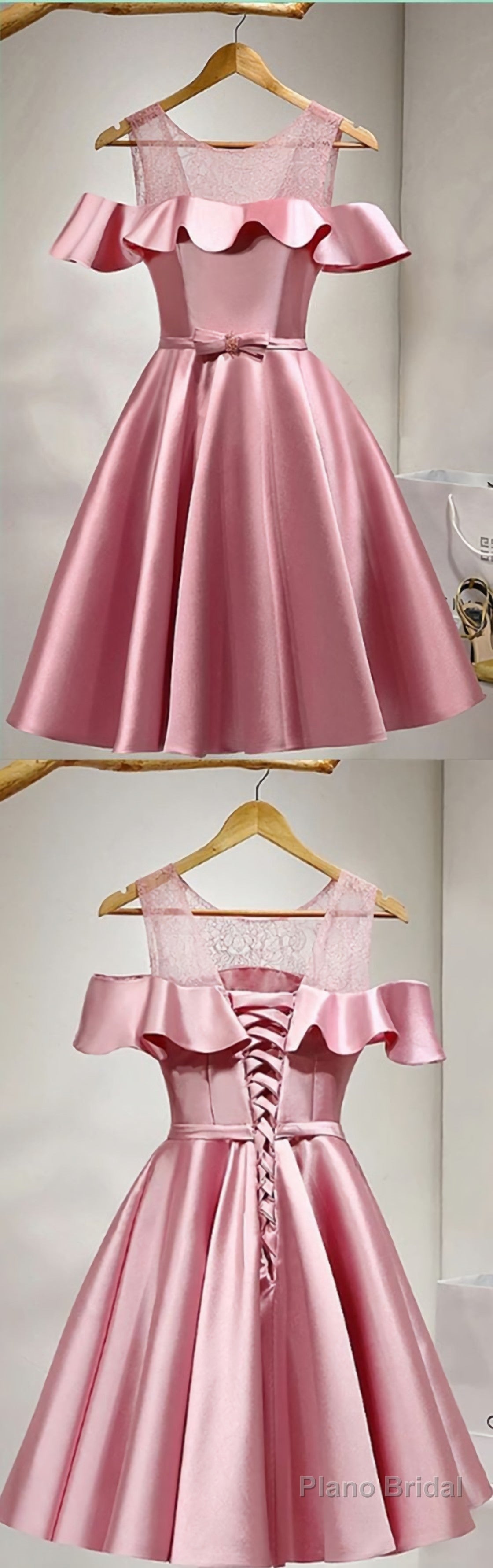 Pink Lace Up Satin Simpe Short Short Prom Dresses
