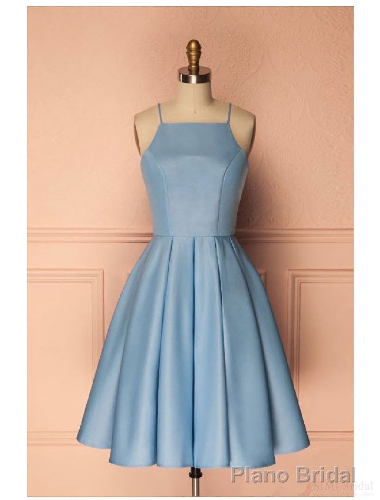 Sky Blue A Line Satin Blue Spaghetti Straps Short Prom Dresses Main image