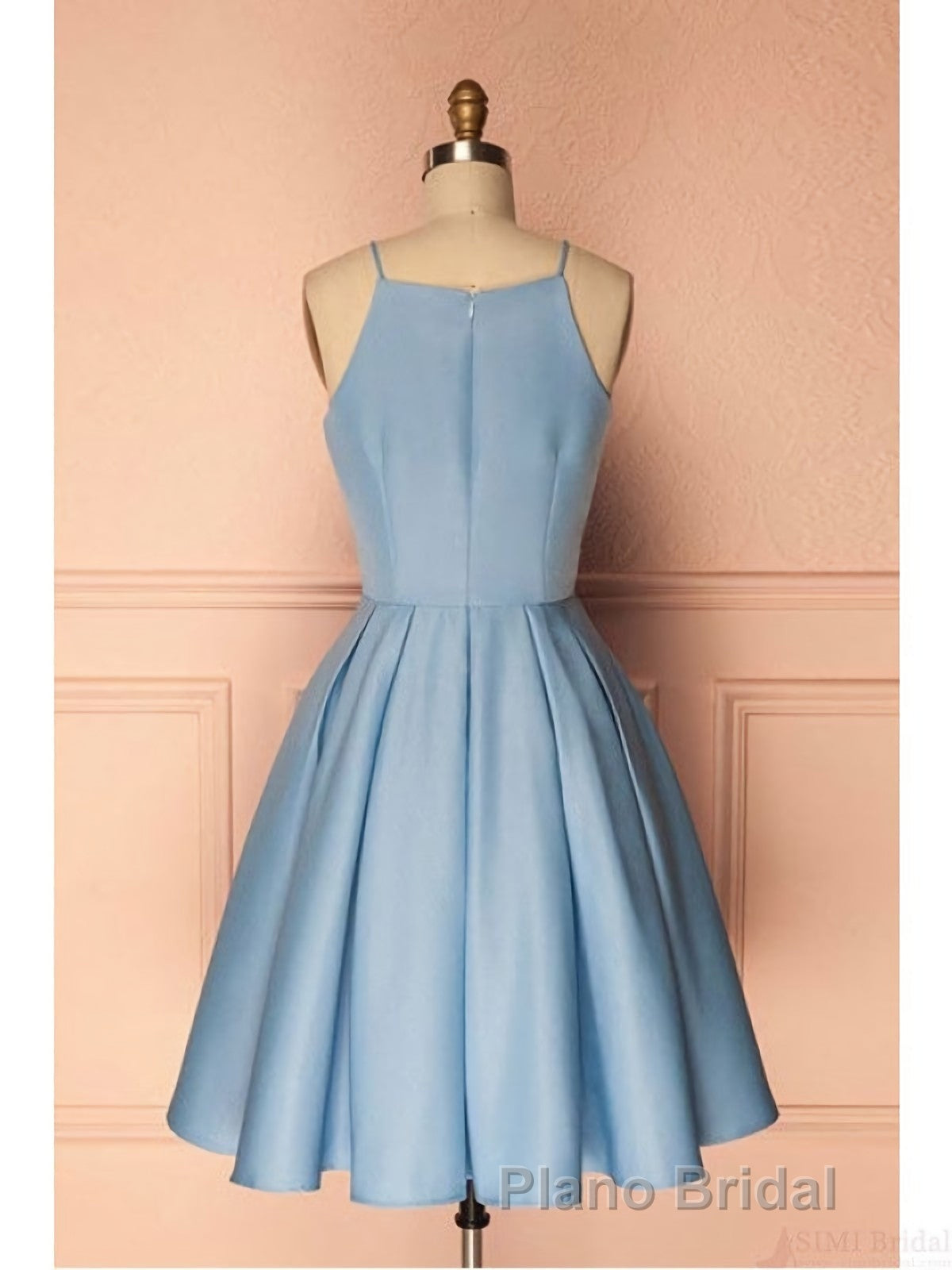 Sky Blue A Line Satin Blue Spaghetti Straps Short Formal Prom Dresses Secondary image