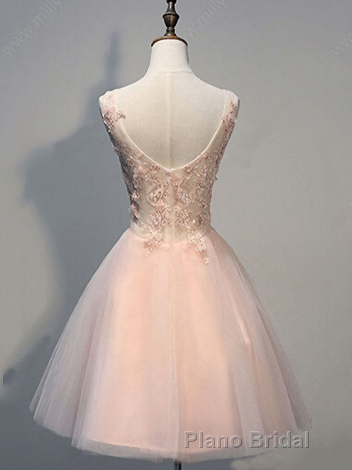 Princess V Neck Tulle Short Mini Appliques Lace Sweet Formal Prom Dresses Secondary image
