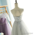 Elegant A Line Round Neck Purple Tulle Short Prom Dresses