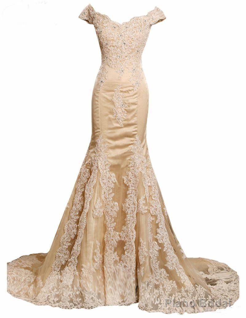 champagne prom dresses lace elegant appliques  tulle mermaid evening dresses v neck celebrity party dresses
