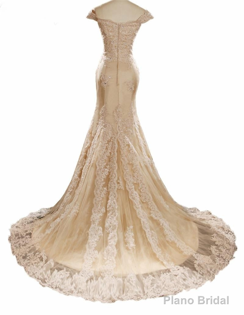 champagne prom dresses lace elegant appliques  tulle mermaid evening dresses v neck celebrity party dresses