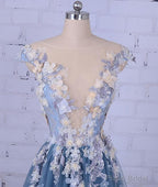 Unique Pncess Appliqued Tulle Long Prom Dresses