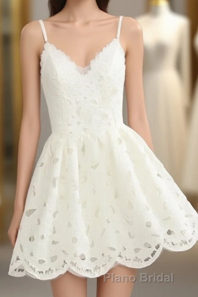 Cute White Lace Short Lace Spaghetti Straps Formal Prom Dresses Main image