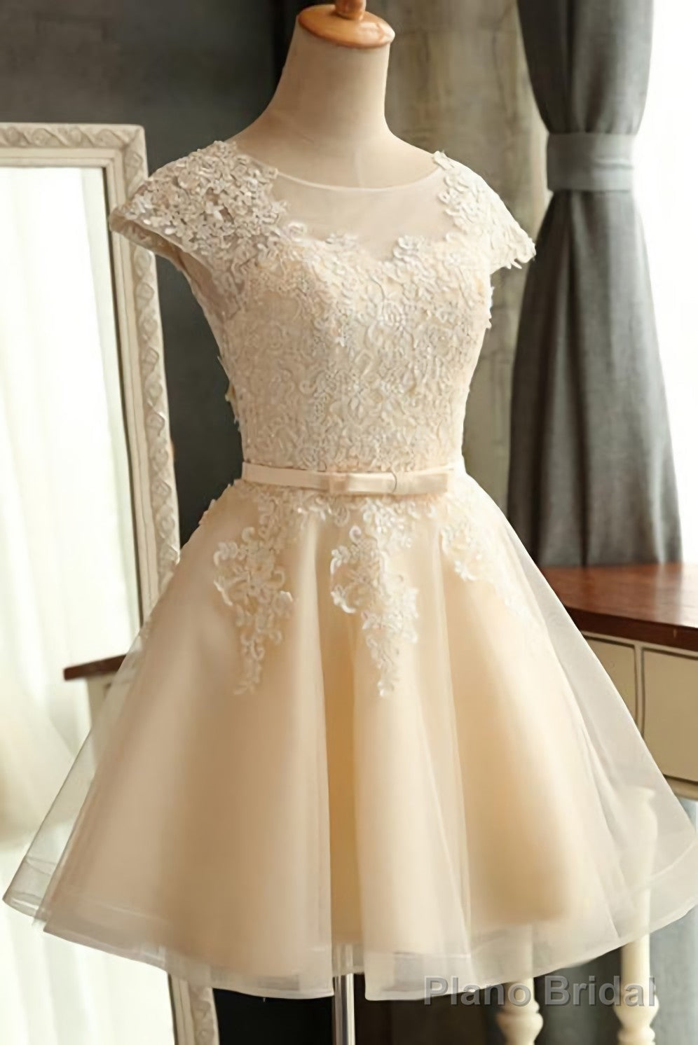 Champagne Lace Short s Cap Sleeve Prom Dresses Main image