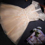 Champagne Lace Short s Cap Sleeve Prom Dresses
