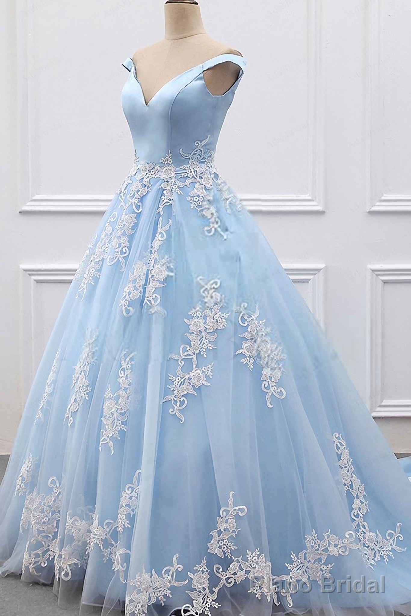 Sky Blue Appliques Charming 2025 Women Prom Dresses