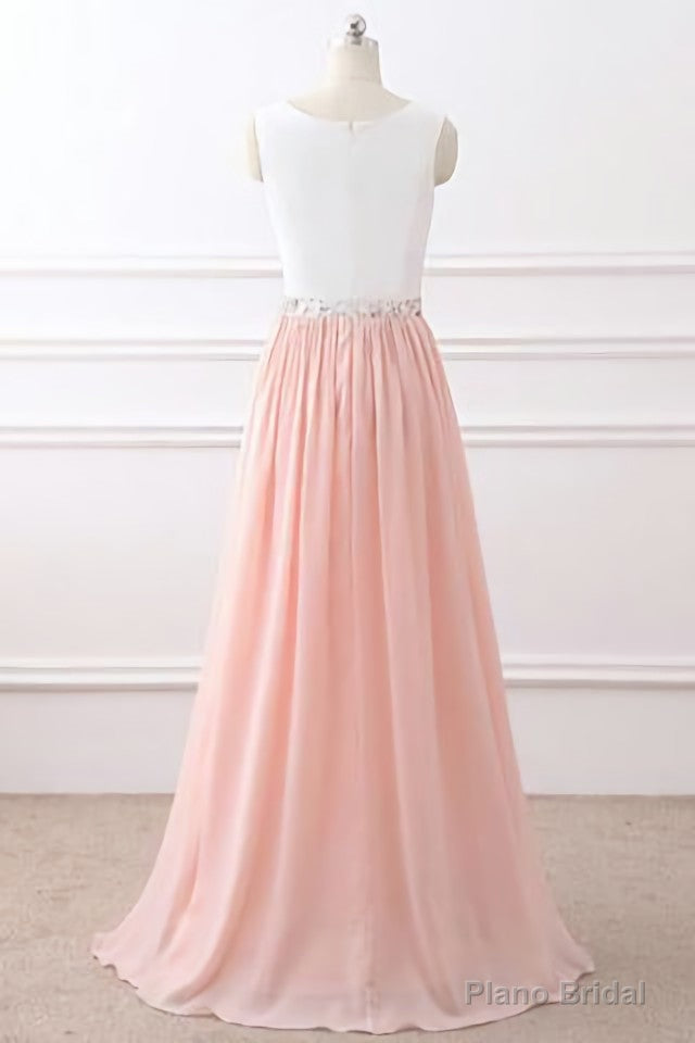 Chic A Line Chiffon Pink Beading Long Sleeveless Prom Dresses Secondary image
