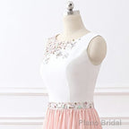 Chic A Line Chiffon Pink Beading Long Sleeveless Prom Dresses