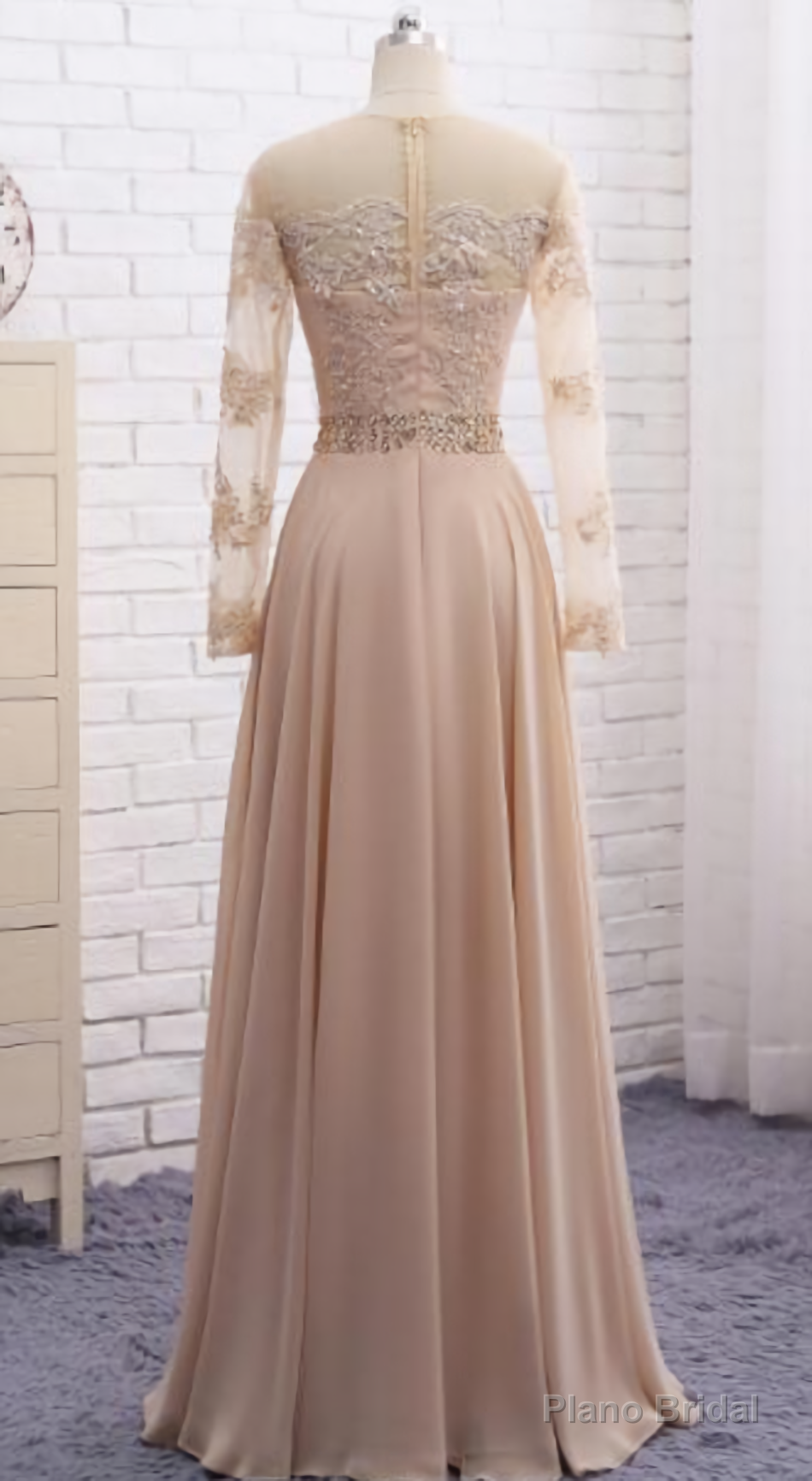 Long sleeve champagne Evening Dresses Secondary image