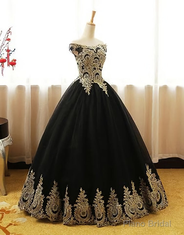 Black Appliques Long Black Prom Dresses Main image