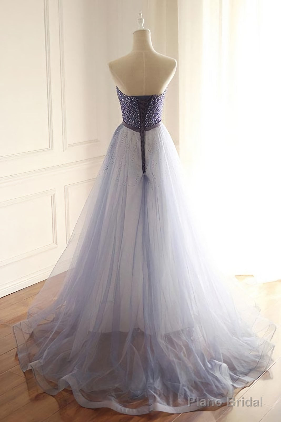 Stylish A Line Strapless Tulle Long With Beading Prom Dresses Secondary image