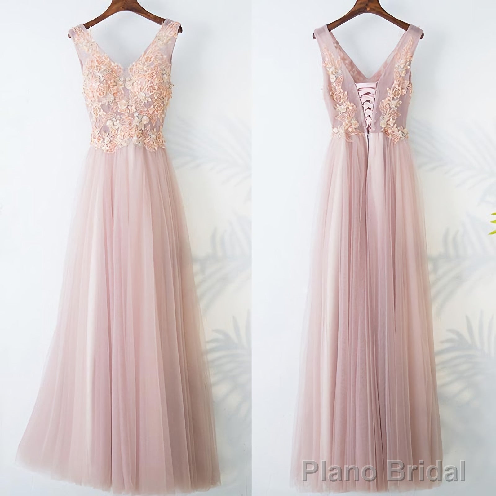 Pink Long A Line Simple Lace Up Prom Dresses Secondary image