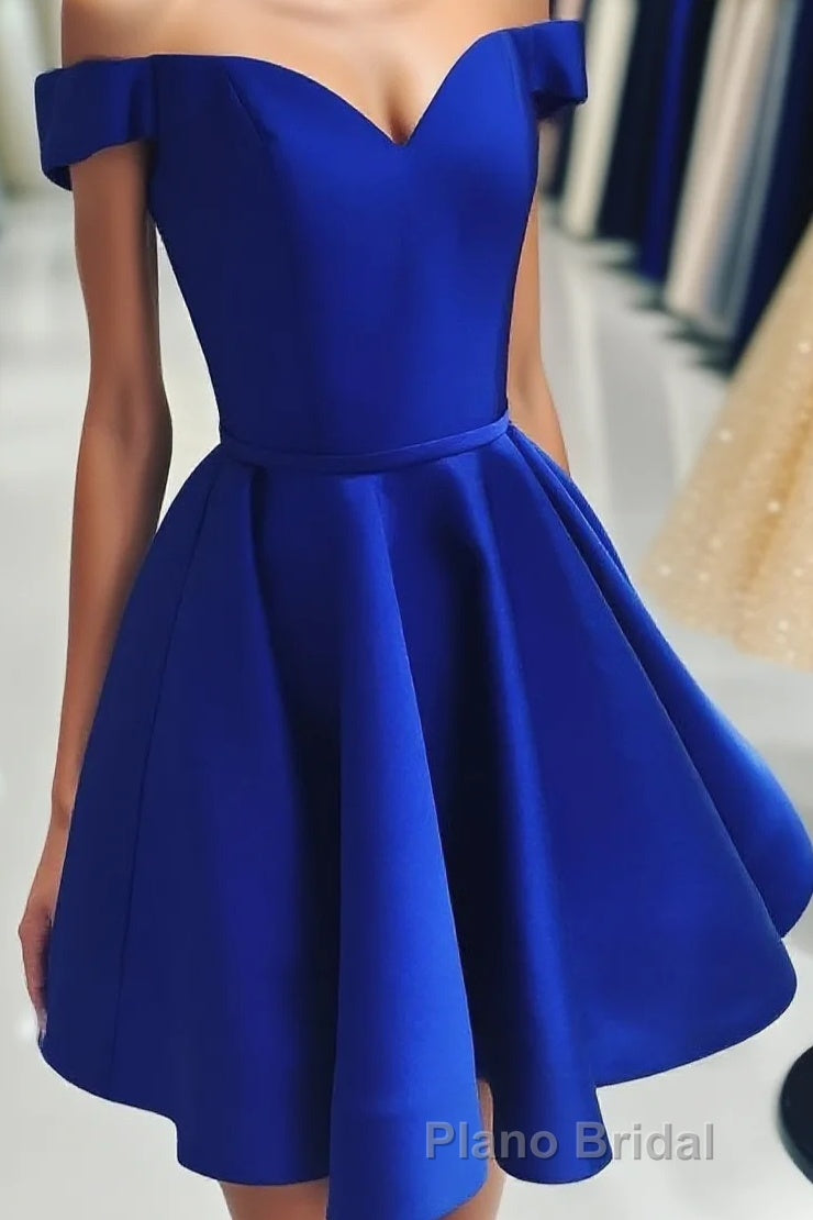 A Line Off The Shoulder V Neck Cheap Royal Blue Short Knee Length Taffeta Dc07 Formal Prom Dresses Main image