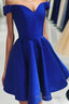 A Line Off The Shoulder V Neck Cheap Royal Blue Short Knee Length Taffeta Dc07 Formal Prom Dresses