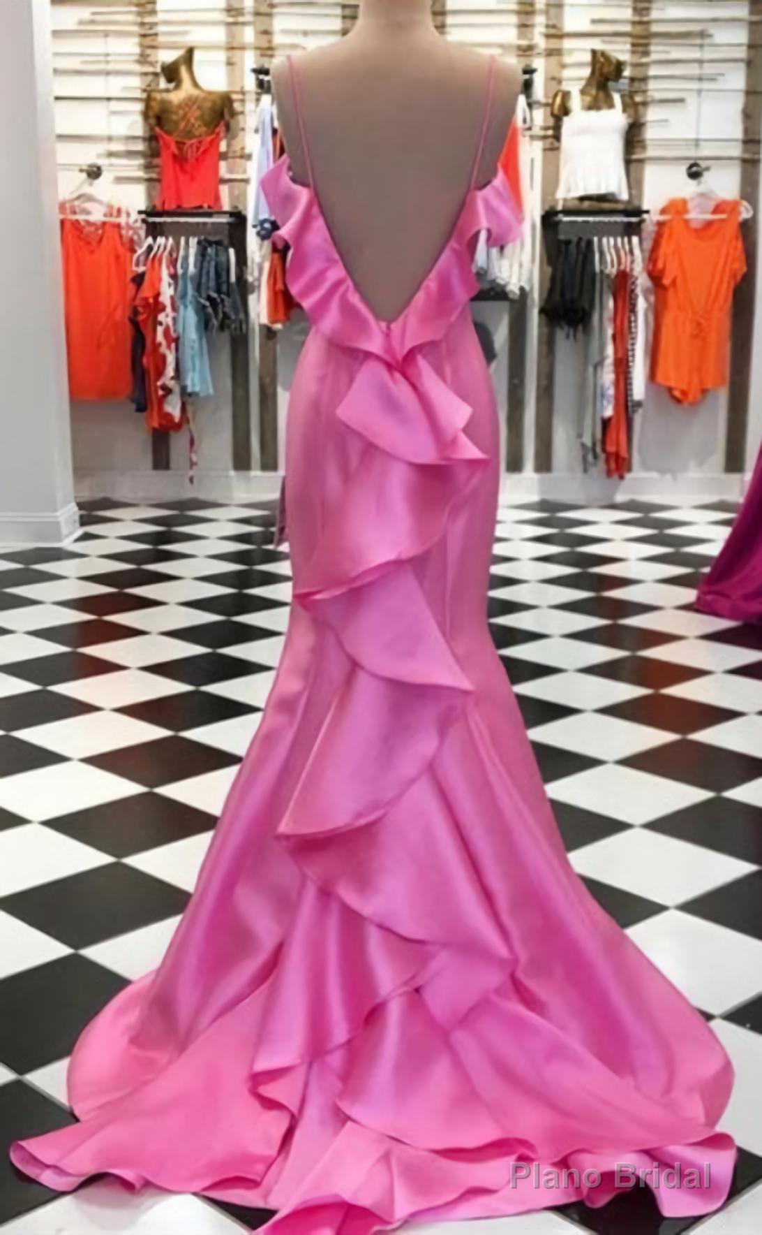 Beautiful Charming Simple Spaghetti Straps Sleeveless Backless Mermaid With Ruched Prom Dresses Secondary image