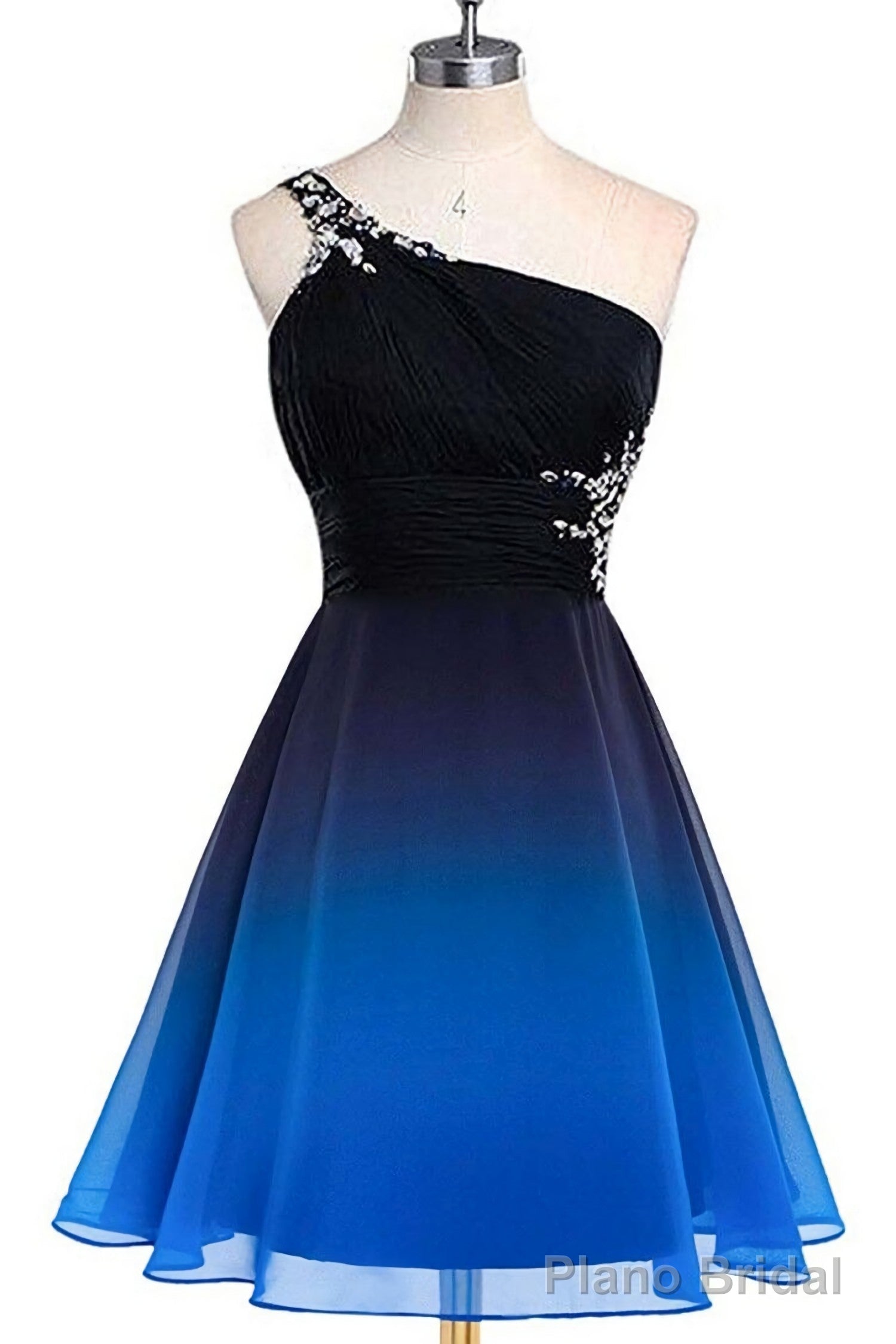 A Line Ombre Blue And Black One Shoulder Short Dc289 Prom Dresses Main image