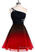 A Line Ombre Blue And Black One Shoulder Short Dc289 Formal Prom Dresses