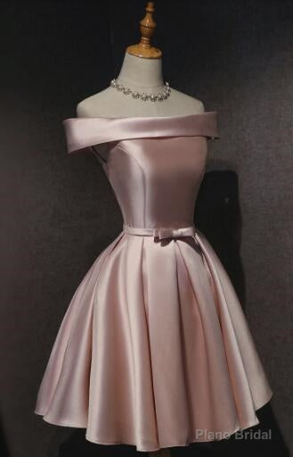 Pink Satin Off Shoulder Cute 2025 Pink Homecoming Dresses Secondary image