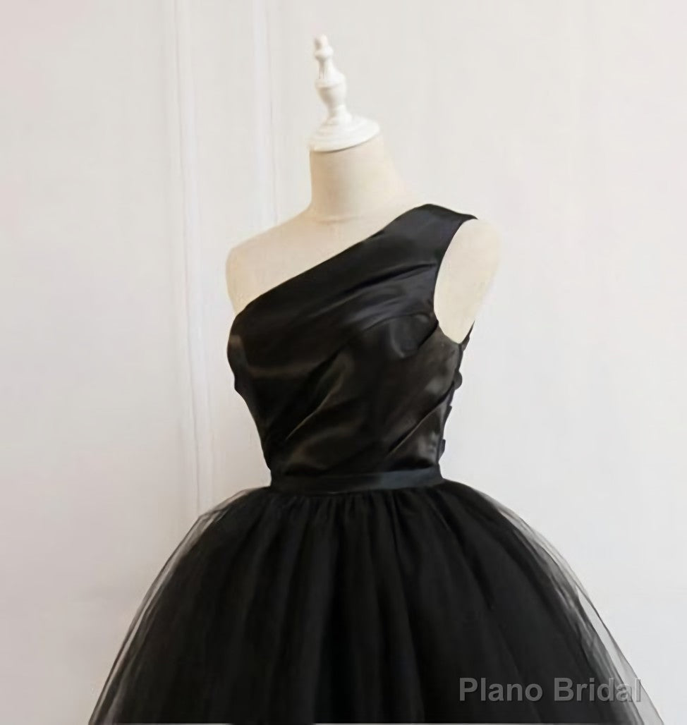 Black One Shoulder Short Black Tulle Homecoming Dresses Main image