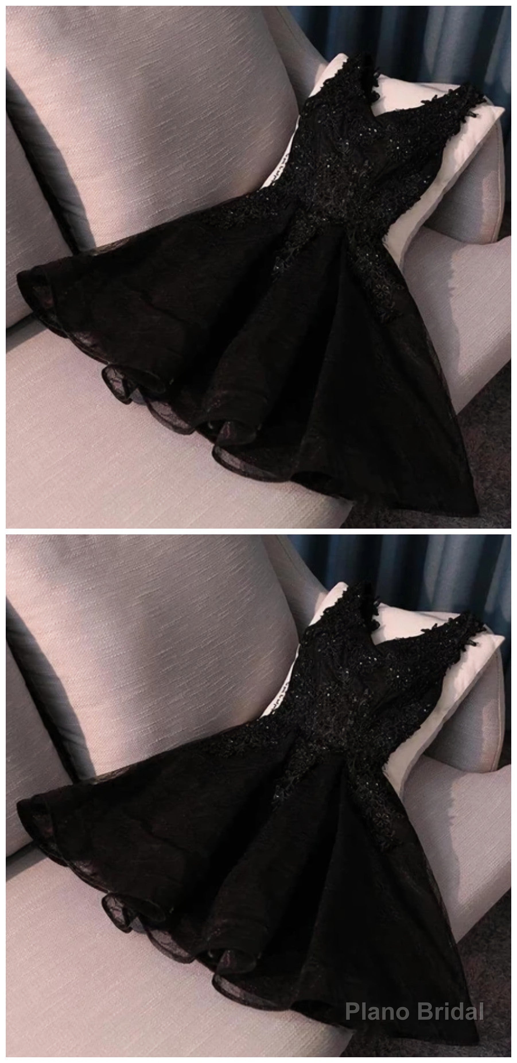 Ruby Outfit black mini sleeveless women v-neck tulle fashion applique beaded Homecoming Dresses Secondary image