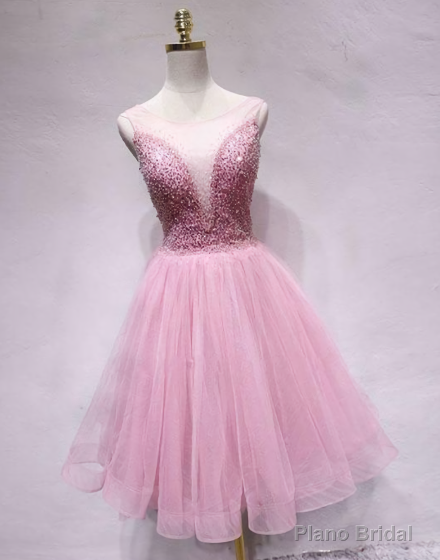 Spark Queen Pink Tulle Sequin Short Prom Dress, Pink Homecoming Dress Secondary image