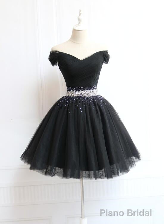 Cute Black Short Tulle Sweetheart Black D ress Prom Dresses Main image