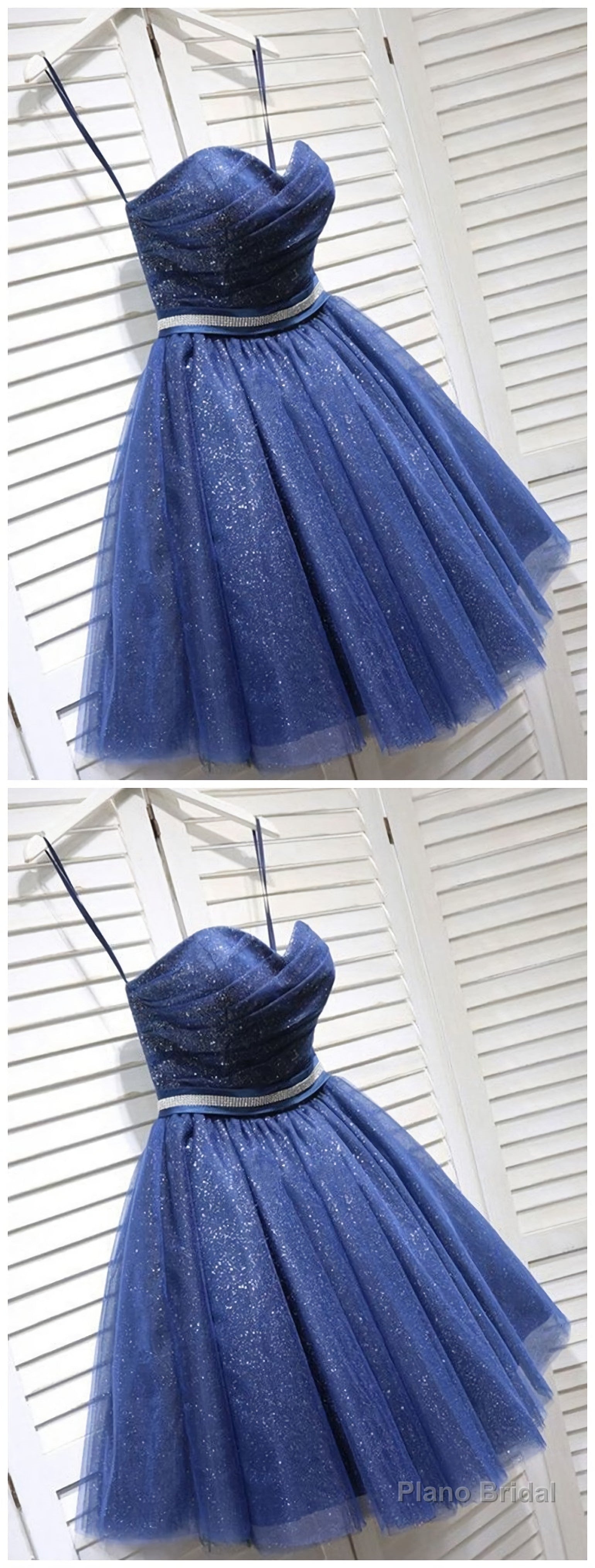 Sparkly A-Line Sweetheart Open Back Navy Sequins Short Short Homecoming Dresses Secondary image
